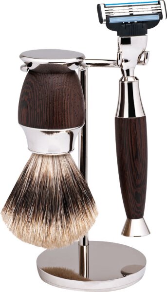 Erbe Shaving Shop Rasierset dreiteilig, Wengeholz/Chrom, Gillette Mach 3 von Erbe