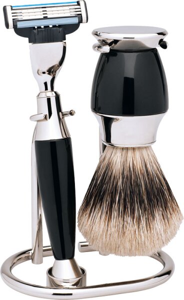 Erbe Shaving Shop Rasierset dreiteilig, schwarz/silber, Gillette Mach 3 von Erbe