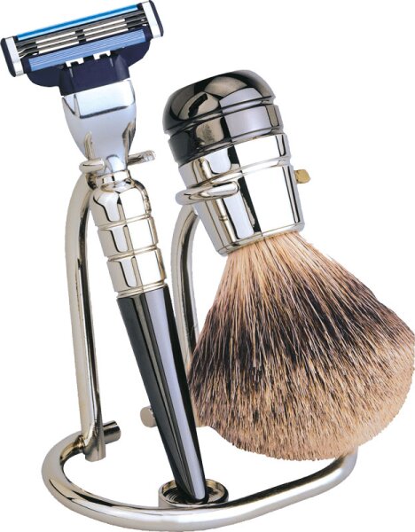 Erbe Shaving Shop Rasierset dreiteilig, verchromt/schwarz, Gillette Mach 3 von Erbe