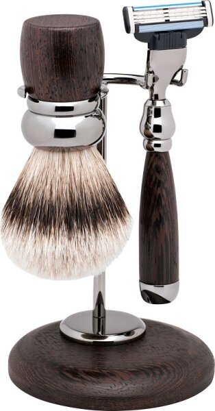 Erbe Shaving Shop Rhodium-Rasier-Garnitur dreiteilig, Wengeholz, Gillette Mach 3 von Erbe