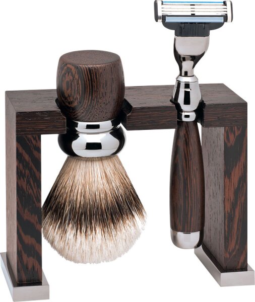 Erbe Shaving Shop Rhodium-Rasier-Set dreiteilig, Wengeholz, Gillette Mach 3 von Erbe