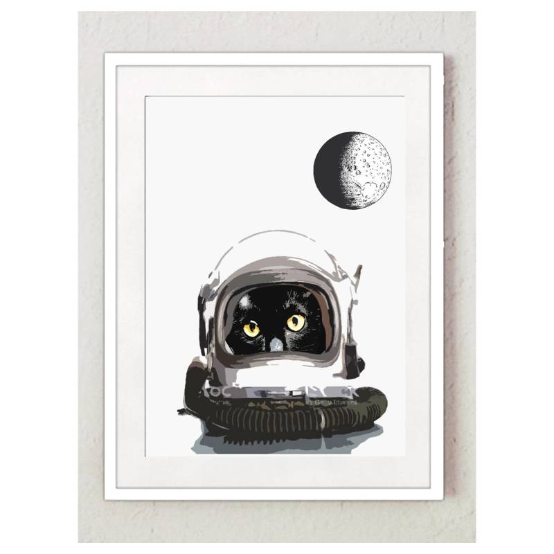 Vintage Retro Print Katze Selfie Cat Mond Mondflug Collage Poster Lexikon Wanddekoration Katzenprint von Erbsenbeetdesign
