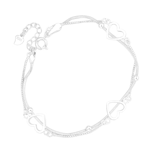 Erconsso Silber Kette Armband Herz - Hohlherz Schmuck Armbänder Aus 925er Sterlingsilber Mit Gravur | Zweischichtiges Verstellbares Schmuckstück Für Geburtstag Freundschaft Party Hochzeit Erconsso Silber Kette Armband Herz - Hohlherz Schmuck Armbänder Aus 925er Sterlingsilber Mit Gravur | Zweischichtiges Verstellbares Schmuckstück Für Geburtstag Freundschaft Party Hochzeit von Erconsso