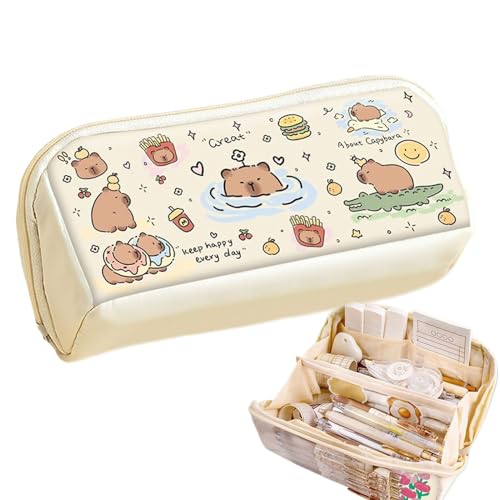 Erconsso Süße Capybara Federmäppchen - Tragbarer Stifteorganizer | Doppelfach Organizer Für Schulbedarf Arbeitsplatz Unterwegs Täglicher Pendelverkehr Schreibtisch Rucksack von Erconsso