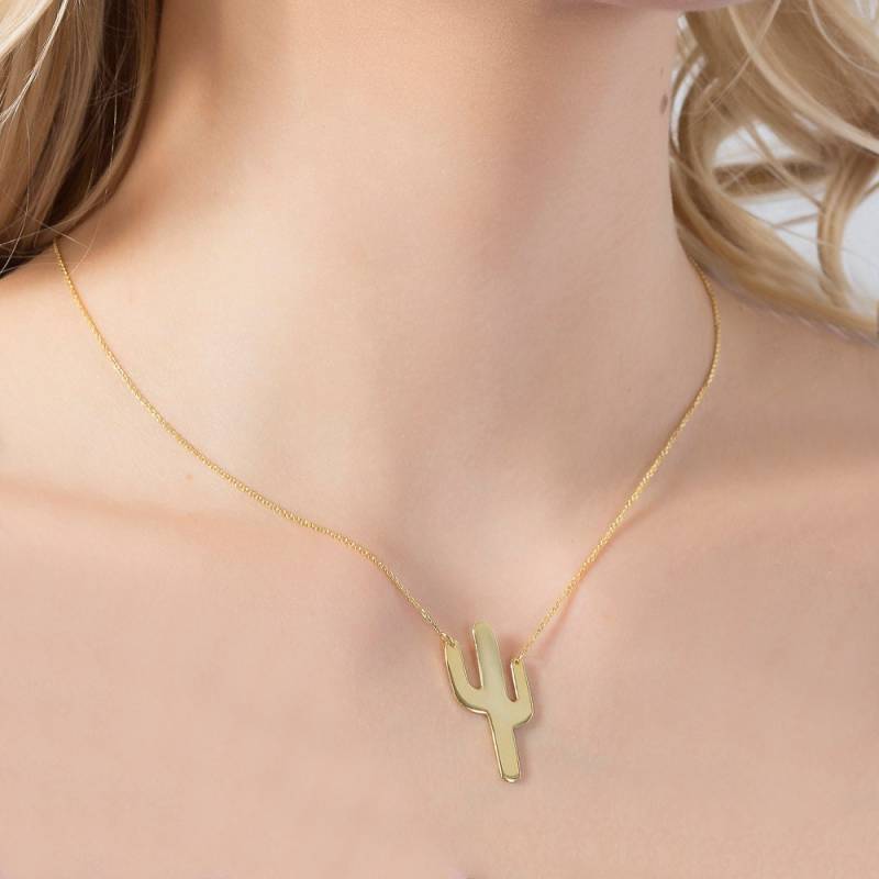 Gold Filled Kaktus Halskette Boho Wüstenschmuck von ErdalBirdalJewelry