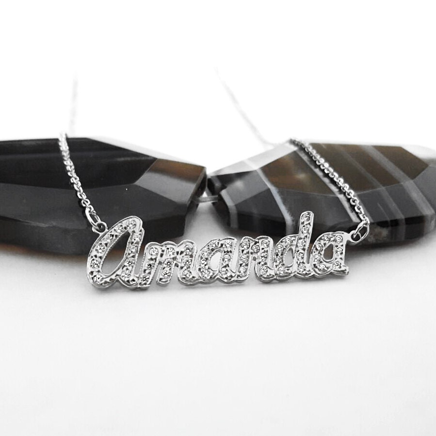 Zirkonia Personalisierte Namenskette Sterling Silber, Gold Filled von ErdalBirdalJewelry