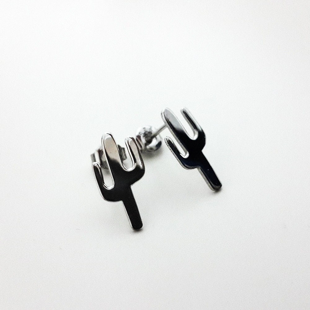 sterling Silber Kaktus Ohrstecker Hand Gesägt Schmuck von ErdalBirdalJewelry