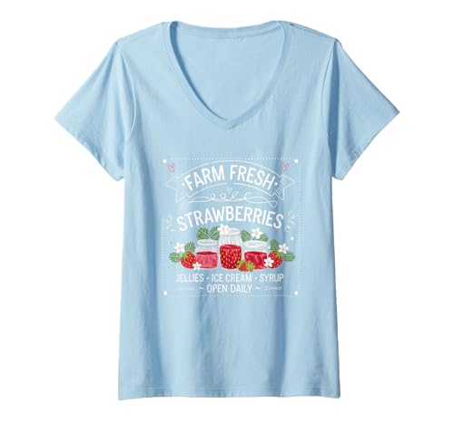 Damen Erdbeeren TShirt Farm Fresh Vintage Erdbeerbauern T-Shirt mit V-Ausschnitt von Erdbeer TShirt Farm Frische Sommer -Erdbeeren