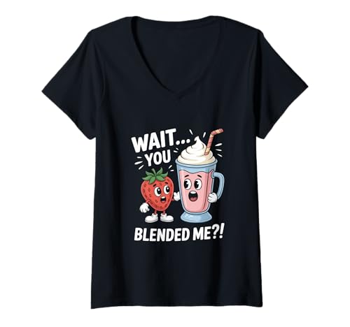 Damen Smoothie Erdbeere Cartoon Wait You Blended Me Humor T-Shirt mit V-Ausschnitt Damen Smoothie Erdbeere Cartoon Wait You Blended Me Humor T-Shirt mit V-Ausschnitt von Erdbeere Smoothie Humor Cartoon Wortspiel Vegan