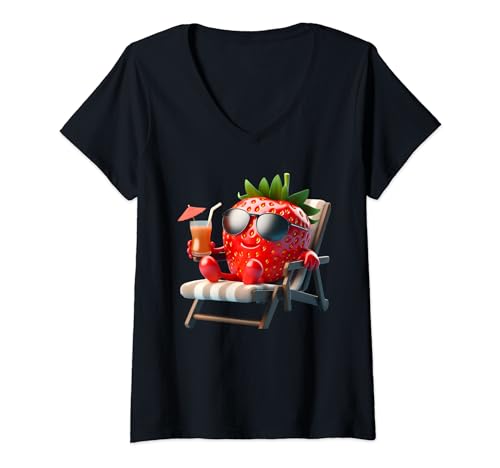 Damen Lustig Erdbeere sonnenbrille Sommer Urlaub T-Shirt mit V-Ausschnitt Damen Lustig Erdbeere sonnenbrille Sommer Urlaub T-Shirt mit V-Ausschnitt von Erdbeere geschenk & Erdbeere kostüm
