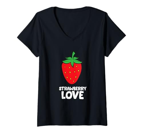 Damen Erdbeere Liebe Sommer Frucht Erdbeere T-Shirt mit V-Ausschnitt von Erdbeeren Geschenke