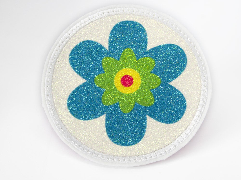 Glitzer - Klett Patch Für Schulranzen Blaue Blume Personalisierbar Mit Namen Auch Als Anhänger Oder Bügelpatch von Erdbeerkobold