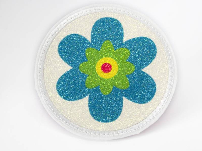 Glitzer - Klett Patch Für Schulranzen Blaue Blume Personalisierbar Mit Namen Auch Als Anhänger Oder Bügelpatch von Erdbeerkobold