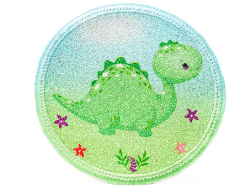 Glitzer - Klett Patch Für Schulranzen Dino Dinosaurier Personalisierbar Mit Namen Auch Als Anhänger Oder Bügelpatch von Erdbeerkobold