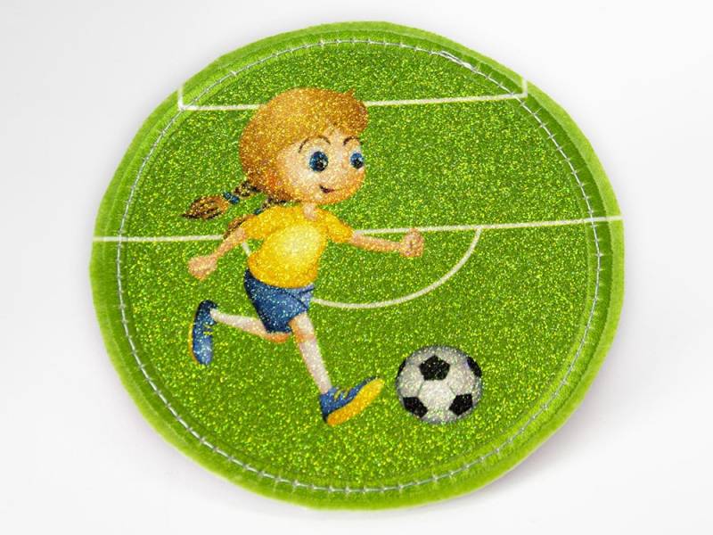 Glitzer - Klett Patch Für Schulranzen Fußball Mädchen Personalisierbar Mit Namen Auch Als Anhänger Oder Bügelpatch von Erdbeerkobold
