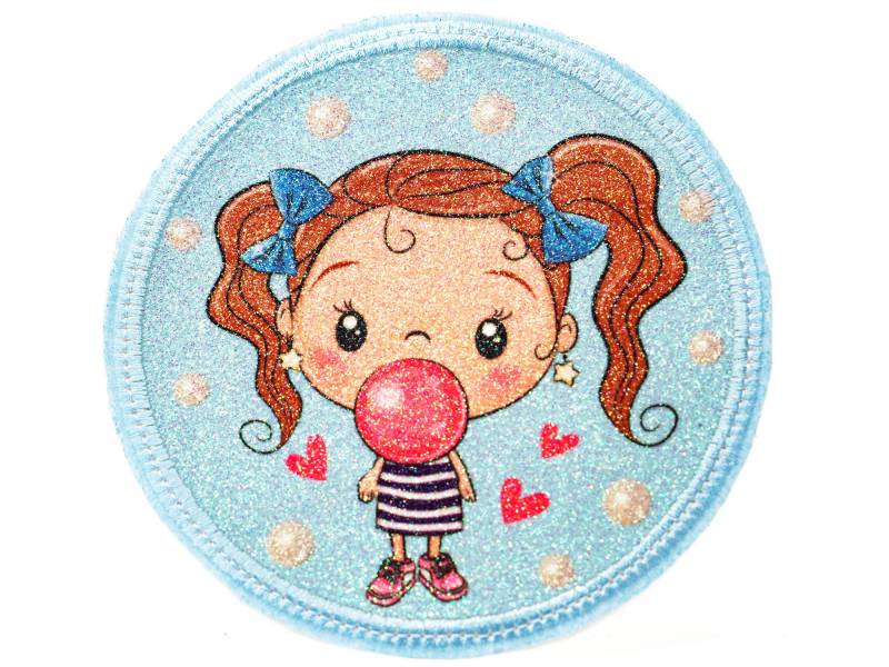 Glitzer - Klett Patch Für Schulranzen Kaugummi Mädchen Personalisierbar Mit Namen Auch Als Anhänger Oder Bügelpatch von Erdbeerkobold