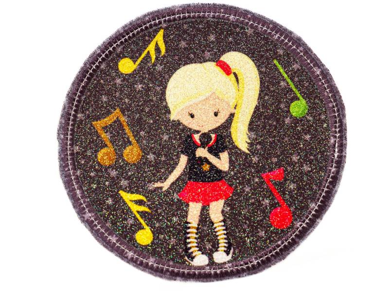 Glitzer - Klett Patch Für Schulranzen Sängerin Musik Personalisierbar Mit Namen Auch Als Anhänger Oder Bügelpatch Magnet von Erdbeerkobold