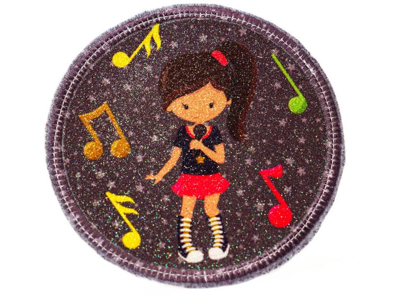 Glitzer - Klett Patch Für Schulranzen Sängerin Musik Personalisierbar Mit Namen Auch Als Anhänger Oder Bügelpatch Magnet von Erdbeerkobold