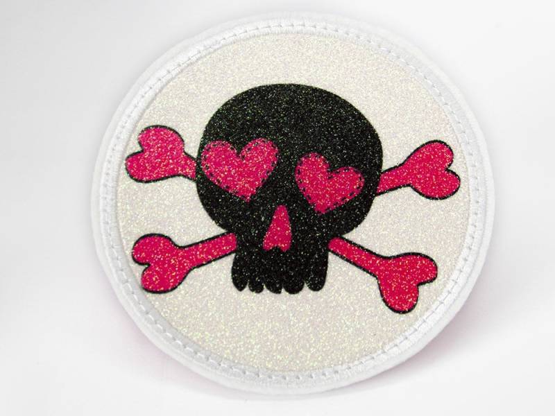 Glitzer - Klett Patch Für Schulranzen Totenkopf 1 Personalisierbar Mit Namen Auch Als Anhänger Oder Bügelpatch von Erdbeerkobold
