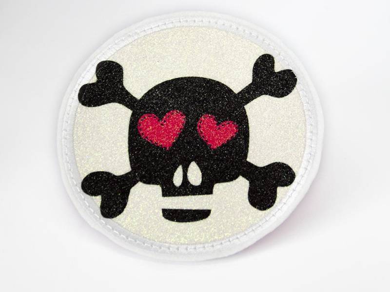 Glitzer - Klett Patch Für Schulranzen Totenkopf 2 Personalisierbar Mit Namen Auch Als Anhänger Oder Bügelpatch Magnet von Erdbeerkobold
