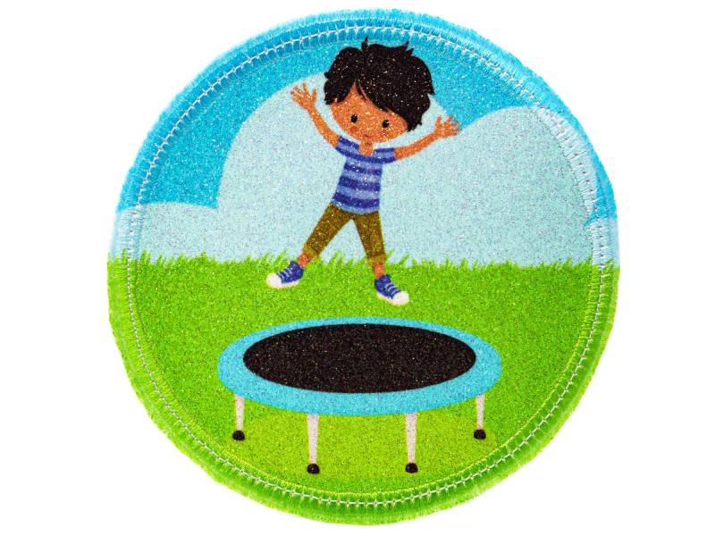Glitzer - Klett Patch Für Schulranzen Trampolin Junge Personalisierbar Mit Namen Auch Als Anhänger Oder Bügelpatch Magnet von Erdbeerkobold