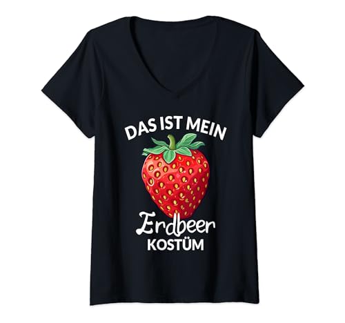 Erdbeerkostüm Erdbeere Kostüm Erwachsene Kinder Damen Herren T-Shirt mit V-Ausschnitt von Erdbeerkostüm Erdbeer Früchte Frucht Obst Kostüm