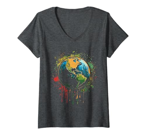 Damen Erde Graffiti T-Shirt mit V-Ausschnitt Damen Erde Graffiti T-Shirt mit V-Ausschnitt von Erde Graffiti Geschenk Kleidung