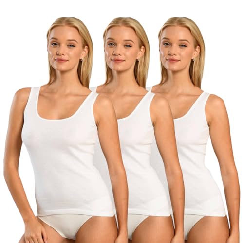 Erdem Ic Giyim 3er-Set Damen-Superdünne Bambus-Unterhemden, Perfekte Passform und Komfort, Hohe Qulität, 95% Bambus, 5% Elastan, Größen S-3XL, Schwarz und Weiß | Weiß - Groß von Erdem Ic Giyim