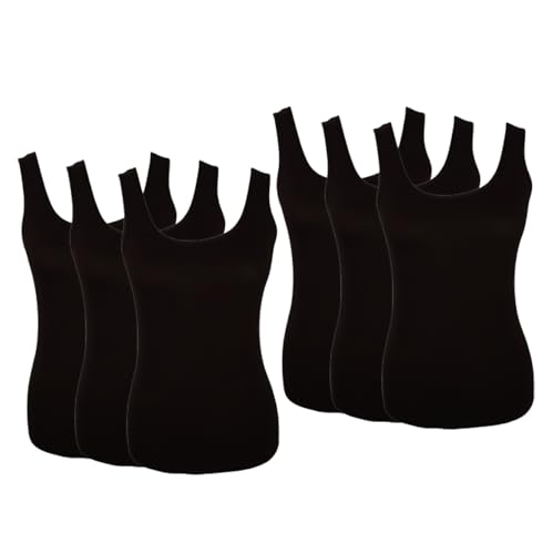 Erdem Bamboo Tank Top Damen Tops Damenoberteile Sommerkleidung für Frauen Trägertop Ärmellos Basic Tops Baumwolle Sommertops Basic Tailliert 6er Pack Schwarz 2XL von Erdem Ic Giyim