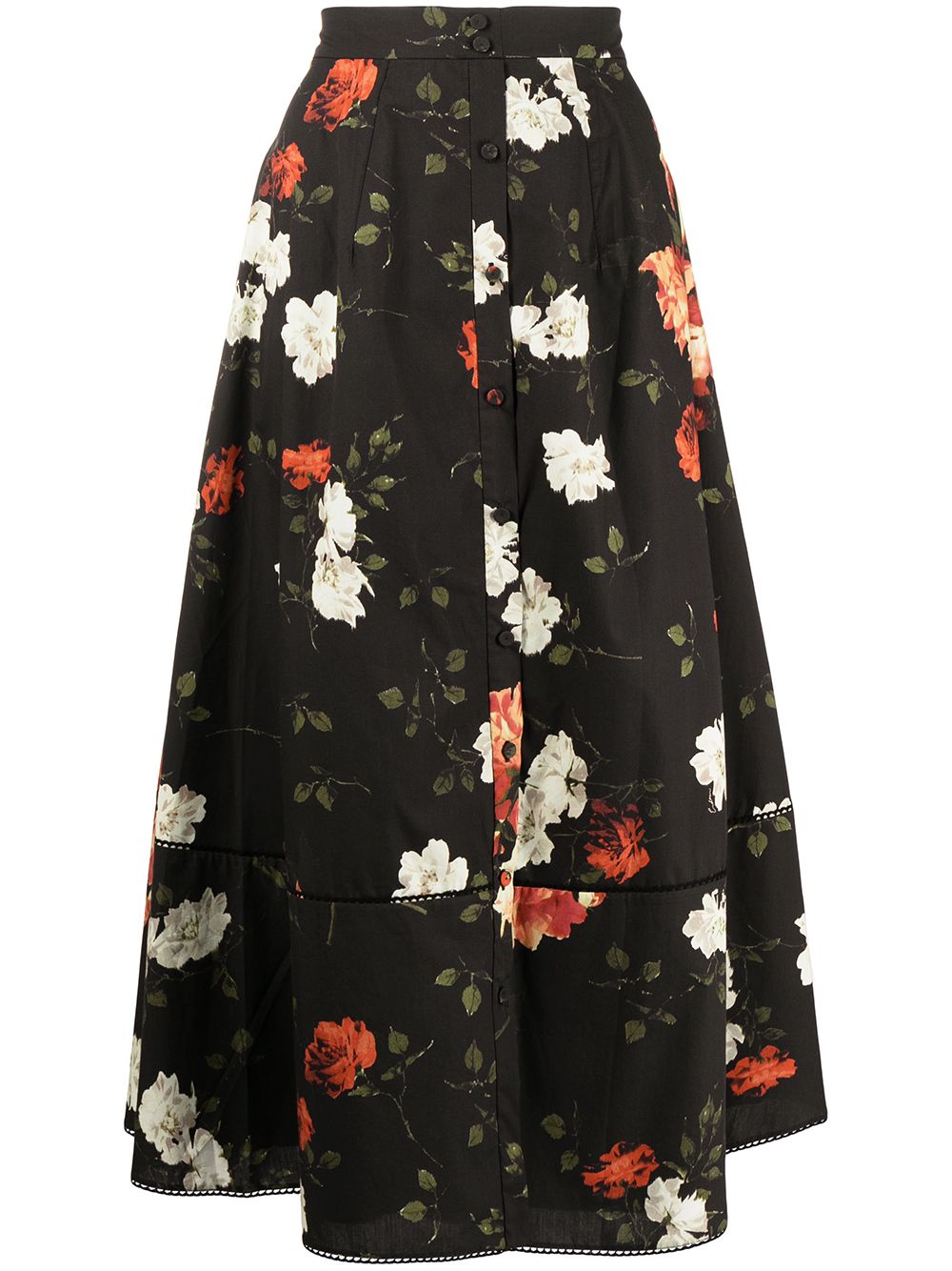 Erdem Faltenrock mit Blumen-Print - Schwarz von Erdem