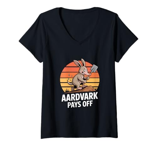 Damen Motivation Aardvark Pays Off Arbeit Humor T-Shirt mit V-Ausschnitt Damen Motivation Aardvark Pays Off Arbeit Humor T-Shirt mit V-Ausschnitt von Erdferkel Motivation Arbeit Humor Retro