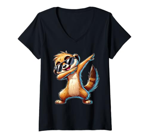 Damen Erdmännchen Dabbing | Lustiges Erdmännchen am Tanzen T-Shirt mit V-Ausschnitt von Erdmännchen Designer Designs