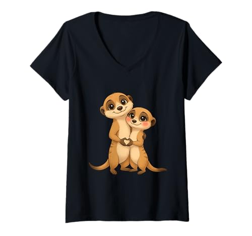 Damen Erdmännchen Pärchen mit Herz | Süßes Erdmännchen Liebespaar T-Shirt mit V-Ausschnitt Damen Erdmännchen Pärchen mit Herz | Süßes Erdmännchen Liebespaar T-Shirt mit V-Ausschnitt von Erdmännchen Designer Designs