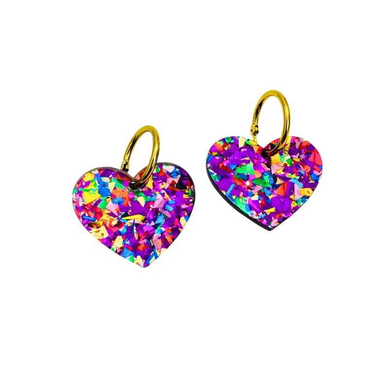 Glitzernde Herz Ohrringe Mit Buntem Sparkling, Goldfarbene Creolen Acrylanhänger, Hängende Wiesen-Bild, Super-Leicht, Lila Glitzernde Herz Ohrringe Mit Buntem Sparkling, Goldfarbene Creolen Acrylanhänger, Hängende Wiesen-Bild, Super-Leicht, Lila von ErdmaennchenLuna