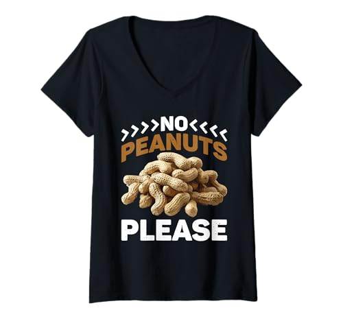 Damen No Peanuts Please Allergie Warnwarnbewusstsein T-Shirt mit V-Ausschnitt von Erdnussallergiewarnung