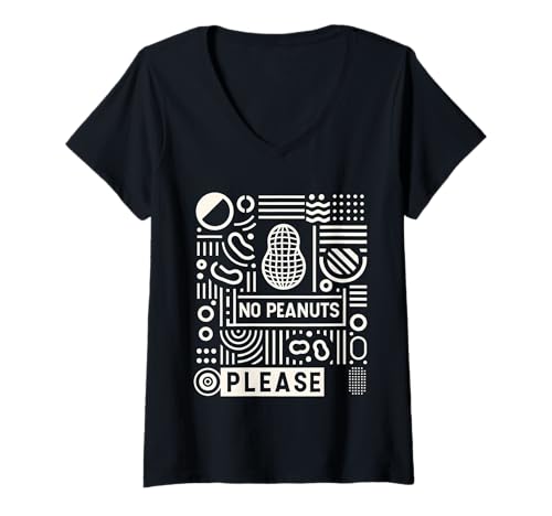 Damen No Peanuts Please Allergie Warnwarnbewusstsein ||- T-Shirt mit V-Ausschnitt Damen No Peanuts Please Allergie Warnwarnbewusstsein ||- T-Shirt mit V-Ausschnitt von Erdnussallergiewarnung
