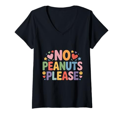 Damen No Peanuts Please Allergie Warnwarnbewusstsein - T-Shirt mit V-Ausschnitt Damen No Peanuts Please Allergie Warnwarnbewusstsein - T-Shirt mit V-Ausschnitt von Erdnussallergiewarnung