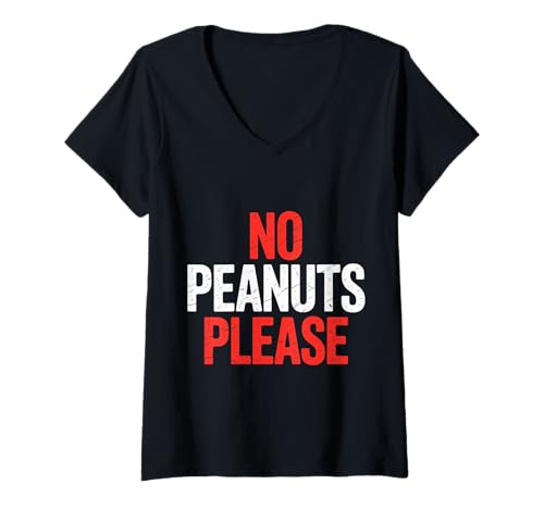 Damen No Peanuts Please Allergie Warnwarnbewusstsein |- T-Shirt mit V-Ausschnitt von Erdnussallergiewarnung
