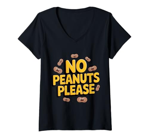 Damen No Peanuts Please Allergie Warnwarnbewusstsein - T-Shirt mit V-Ausschnitt Damen No Peanuts Please Allergie Warnwarnbewusstsein - T-Shirt mit V-Ausschnitt von Erdnussallergiewarnung