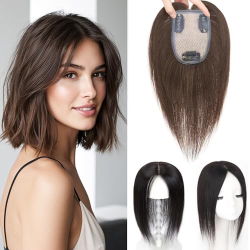 Eree Hair 30,5 cm kleiner Bereich Seidenbasis Echthaar Topper für Frauen mit leicht dünner werdendem Haar, unsichtbare Clip-in-Perücke, Ersatzhaarteil für genaue Abdeckung, Haarausfall, natürliches von Eree Hair