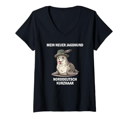 Damen Mein Neuer jagdhund norddeutsch kurzhaar T-Shirt mit V-Ausschnitt Damen Mein Neuer jagdhund norddeutsch kurzhaar T-Shirt mit V-Ausschnitt von Erfahrene, aber humorvolle Jäger