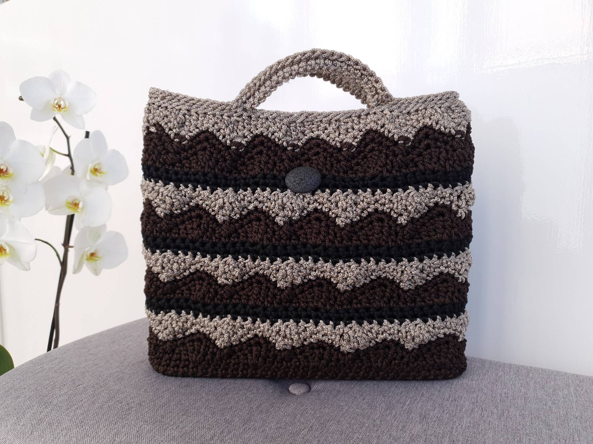 Handgemachte Tasche Für Frau, Jacquard Tasche, Dreifarbige Tasche, Häkeltasche, Handgestrickte Tasche, Elegante Tasche, Handgewebte Tasche von ErgastiriPareas