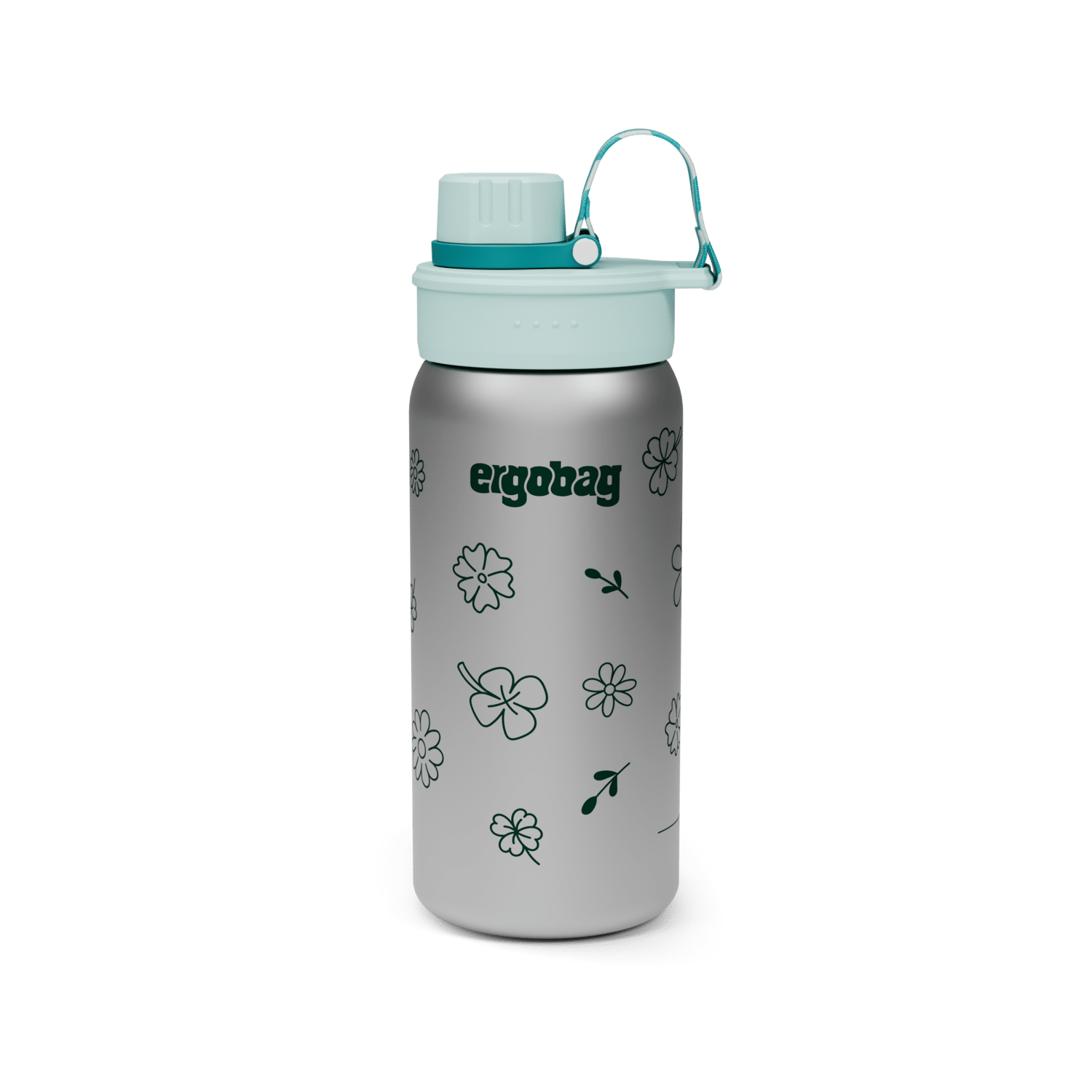 Ergobag - Edelstahl Trinkflasche Blumen Türkis von Ergobag