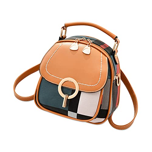 Ergocar Rucksack Damen Elegant, Anti Diebstahl Frauen Wandelbarer Rucksack Geldbörse Klein, Mode Plaid PU Leder Reiserucksack, Mädchen Schultasche Lässiger Tagesrucksack, Braun von Ergocar