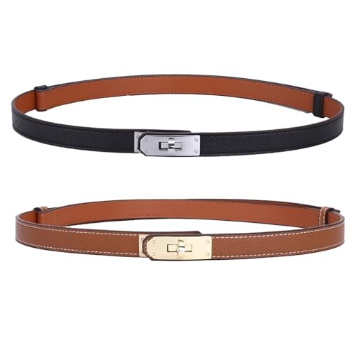 Erhuoxz Dünner Gürtel für Damen, Drehverschluss-Schnalle, verstellbare schmale Leder-Taillengürtel für Jeans/Kleider, schwarz braun, waist circumference of 19.6-37.4" Erhuoxz Dünner Gürtel für Damen, Drehverschluss-Schnalle, verstellbare schmale Leder-Taillengürtel für Jeans/Kleider, schwarz braun, waist circumference of 19.6-37.4" von Erhuoxz