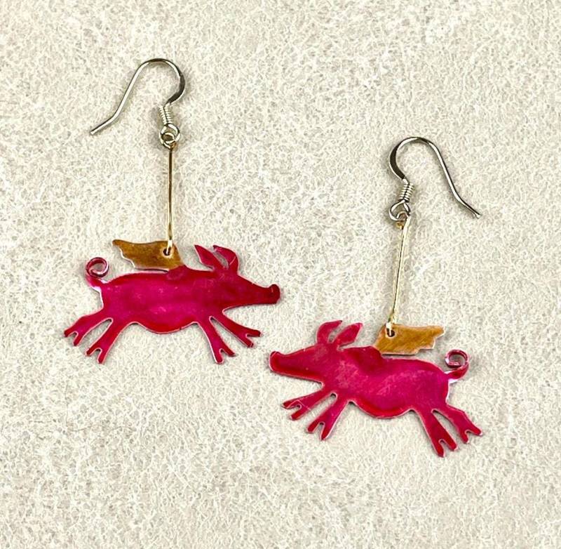Rosa Fliegen Schwein Ohrringe Handgemachte Kupfer Tier Schmuck Rosa Fliegen Schwein Ohrringe Handgemachte Kupfer Tier Schmuck von EricasCreatures