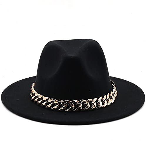 Fedoras Goldene Kette Fedora Hut Frauen Männer Breit Krempe Solid Color Jazz Top Hut Herbst Winter Panama Hut Gentleman Hut von Ericetion