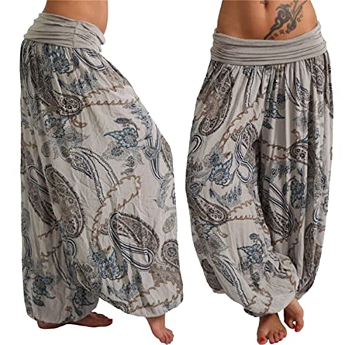 Erichman Frauen Plus Größe Einfarbig Beiläufige Lose Harem Hosen Frauen Hosen, Sommer Strand Casual Boho Hosen (Khaki,5XL) von Erichman