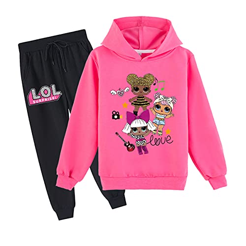 Erichman Frühling Herbst Nette Mädchen Hoodie Pullover und Jogginghose Trainingsanzug Sets für Kinder Kleinkind Mädchen Kleidung Set (Rose red,Tag 130) von Erichman