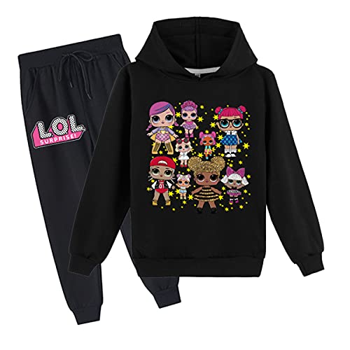 Erichman Frühling Herbst Nette Mädchen Pullover Sweatshirt Anzug Trainingsanzug Sets Hoodie und Jogginghose Anzug für Kinder (Black,Tag 140) von Erichman